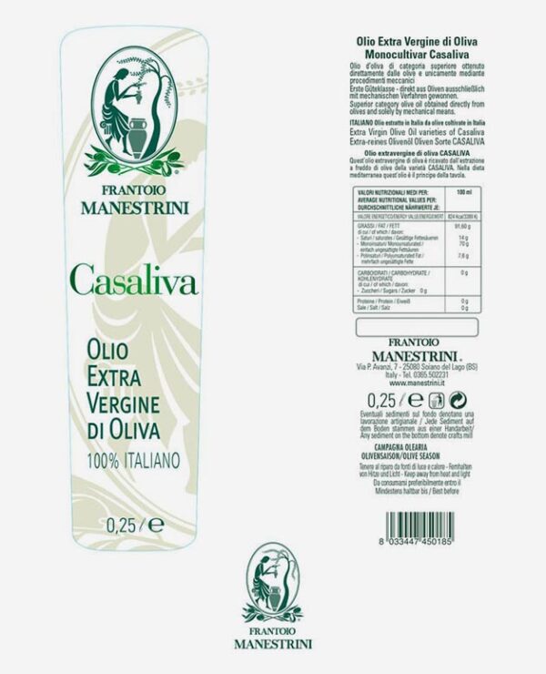 Olio Extra Vergine Di Oliva Monovarietale Casaliva – 500 ml - Frantoio Manestrini - Fontego dei Sapori - Lazise