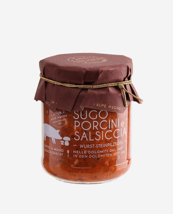 Sugo di Porcini e Salsiccia pronto - 190 gr - Alpe Magna - sughi e salse artigianali - Fontego dei Sapori