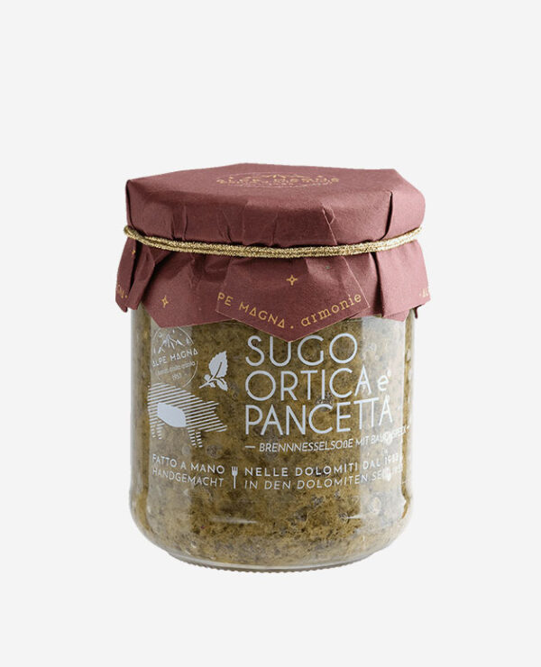 Sugo Ortica e Pancetta fatto a mano - 180 gr - Alpe Magna - sughi e salse artigianali - Fontego dei Sapori